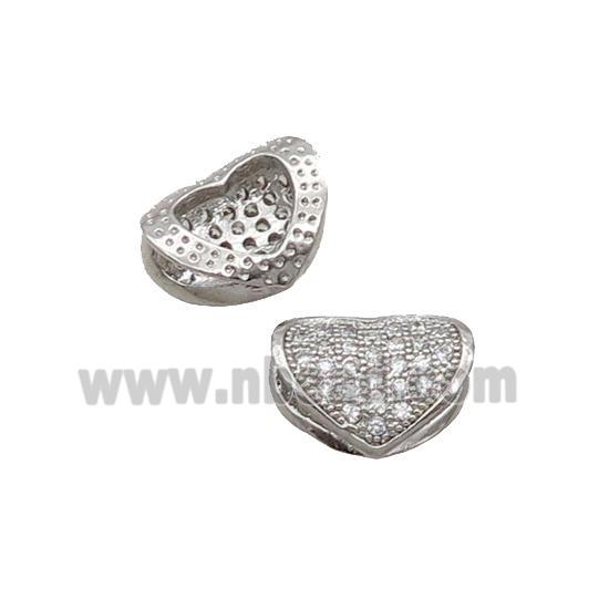 Copper Heart Beads Pave Zircon Platinum Plated