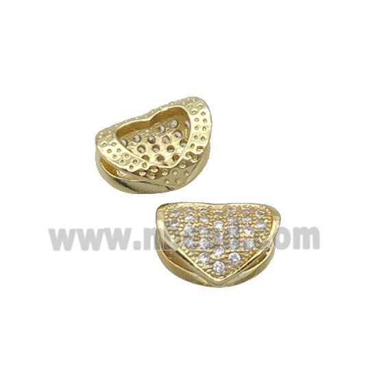 Copper Heart Beads Pave Zircon Gold Plated