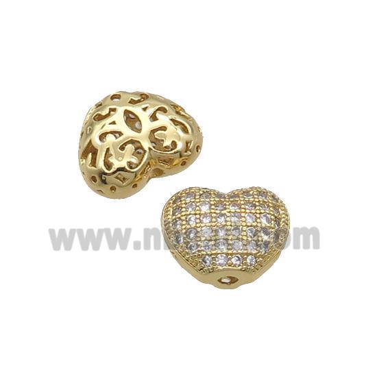 Copper Heart Beads Pave Zircon Gold Plated