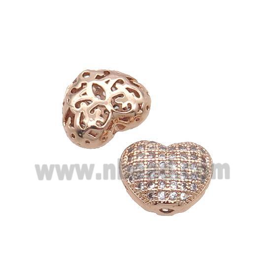 Copper Heart Beads Pave Zircon Rose Gold