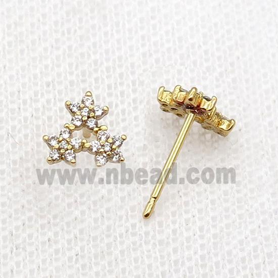 Copper Stud Earring Pave Zircon Star Gold Plated