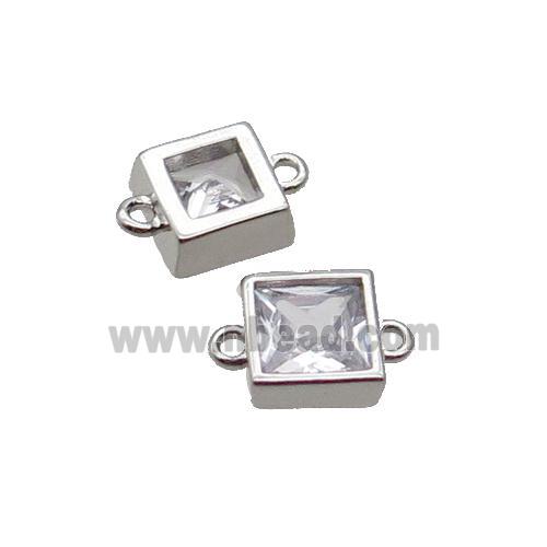 Copper Square Connector Pave Zircon Platinum Plated