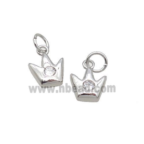 Copper Crown Pendant Pave Zircon Platinum Plated