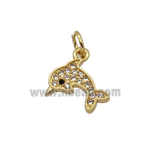 Copper Dolphin Pendant Pave Zircon Gold Plated