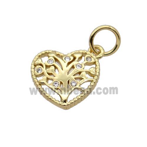 Copper Heart Pendant Pave Zircon Tree Gold Plated