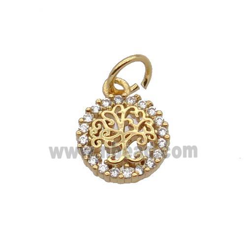 Copper Tree Pendant Pave Zircon Circle Gold Plated