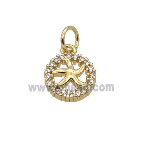 Copper Starfish Pendant Pave Zircon Circle Gold Plated