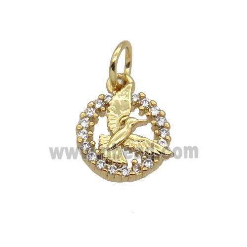 Copper PeacePigeon Pendant Pave Zircon Circle Gold Plated