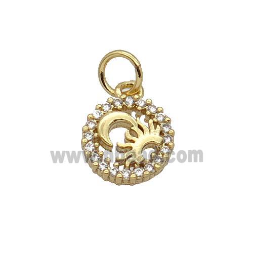 Copper Sun Moon Pendant Pave Zircon Circle Gold Plated