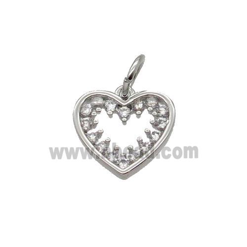 Copper Heart Pendant Pave Zircon Platinum Plated