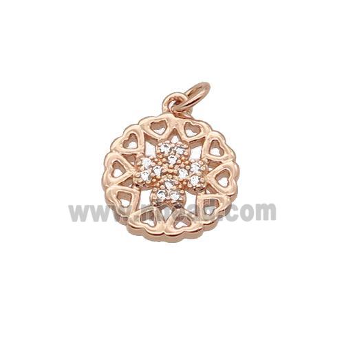 Copper Heart Pendant Pave Zircon Clover Rose Gold