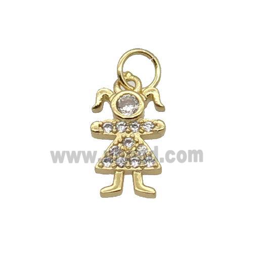 Copper Kids Girl Pendant Pave Zircon Gold Plated