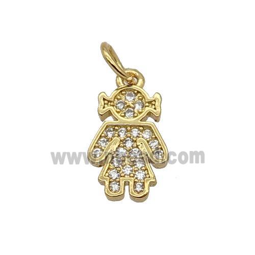 Copper Kids Girl Pendant Pave Zircon Gold Plated