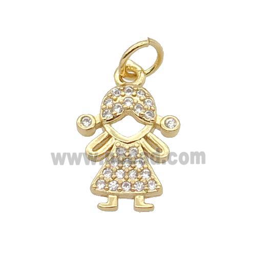 Copper Kids Girl Pendant Pave Zircon Gold Plated