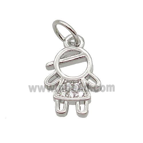 Copper Kids Girl Pendant Pave Zircon Platinum Plated