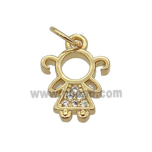 Copper Kids Girl Pendant Pave Zircon Gold Plated