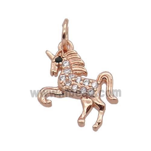 Copper Unicorn Pendant Pave Zircon Charm Rose Gold