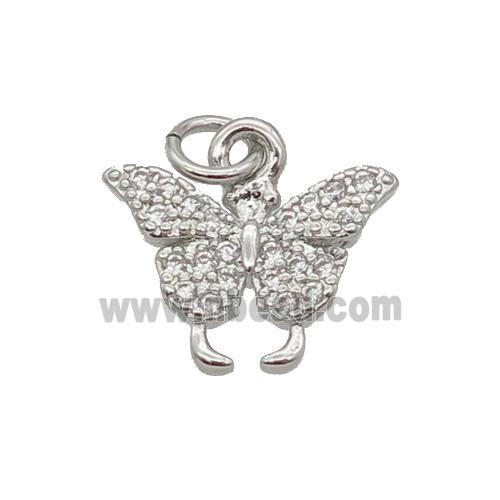 Copper Butterfly Pendant Pave Zircon Platinum Plated