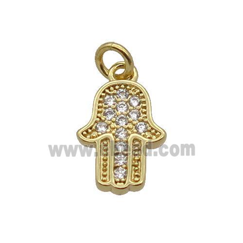 Copper Hamsahand Pendant Pave Zircon Gold Plated