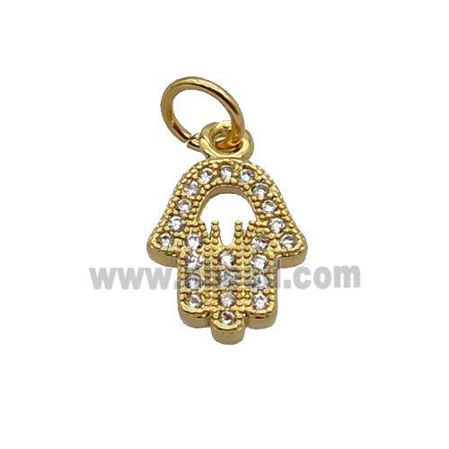 Copper Hamsahand Pendant Pave Zircon Gold Plated