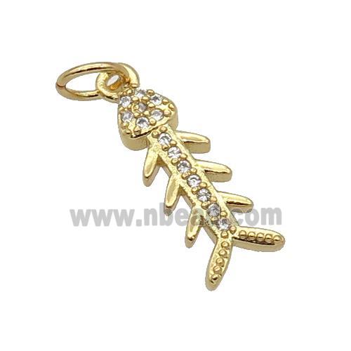 Copper Fishbone Pendant Pave Zircon Gold Plated