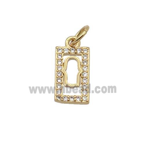 Copper Rectangle Pendant Pave Zircon Hamsahand Gold Plated