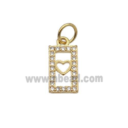 Copper Rectangle Pendant Pave Zircon Heart Gold Plated