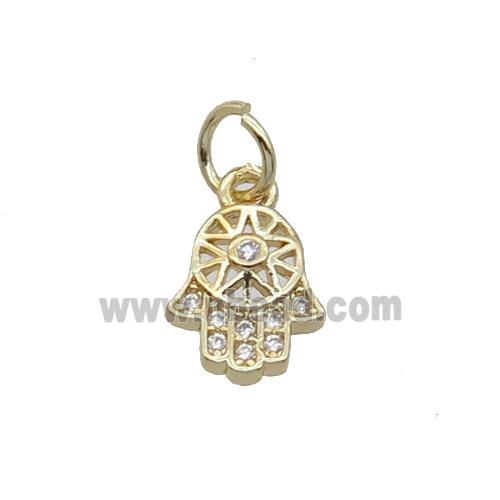 Copper Hamsahand Pendant Pave Zircon Gold Plated