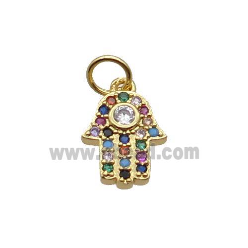 Copper Hamsahand Pendant Pave Zircon Gold Plated