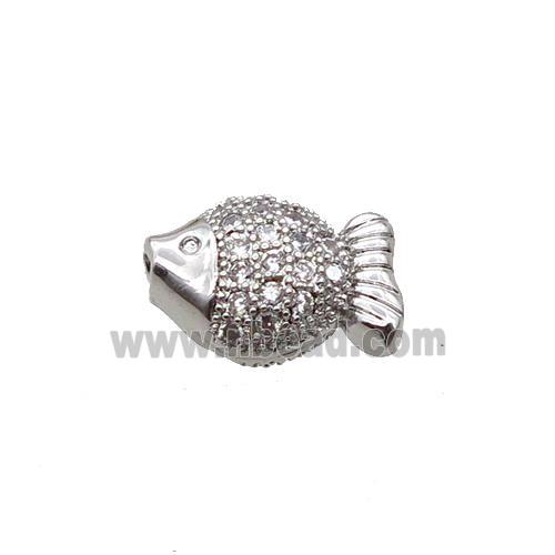 Copper Fish Beads Pave Zircon Platinum Plated