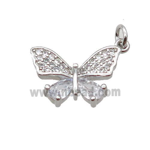 Copper Butterfly Pendant Pave Zircon Platinum Plated