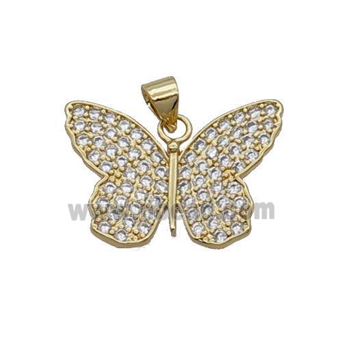 Copper Butterfly Pendant Pave Zircon Gold Plated