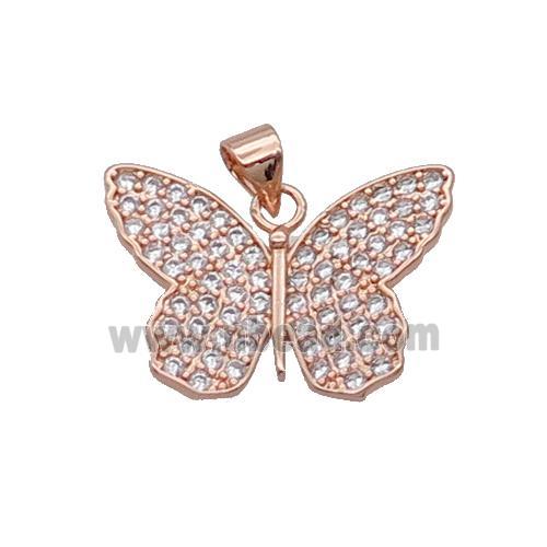 Copper Butterfly Pendant Pave Zircon Rose Gold