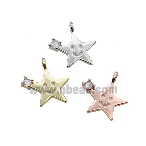 Copper Star Pendant Pave Zircon Smileface Mixed