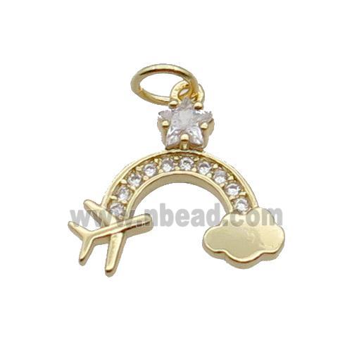 Copper Rainbow Pendant Pave Zircon Airplane Gold Plated