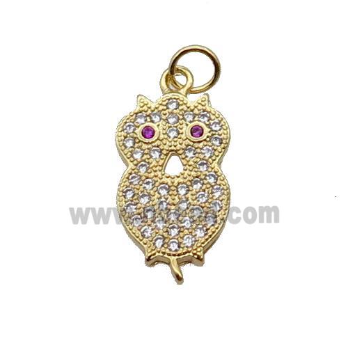 Copper Owl Pendant Pave Zircon Gold Plated