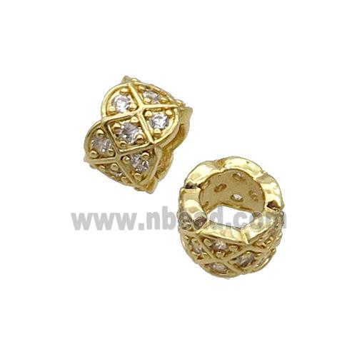 Copper Tube Beads Pave Zircon Large Hole Gold Plated