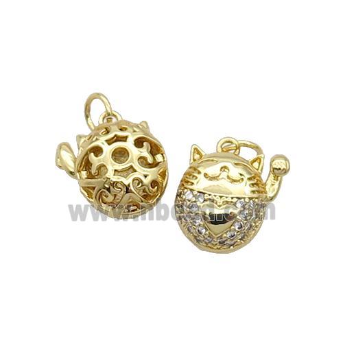 Copper Lucky Cat Pendant Pave Zircon Gold Plated