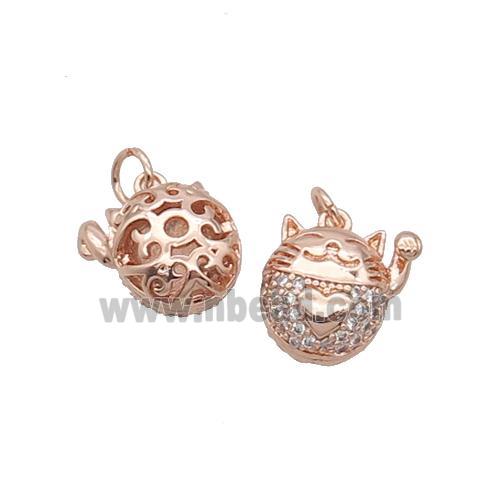 Copper Lucky Cat Pendant Pave Zircon Rose Gold