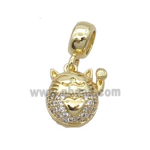 Copper Lucky Cat Pendant Pave Zircon Gold Plated