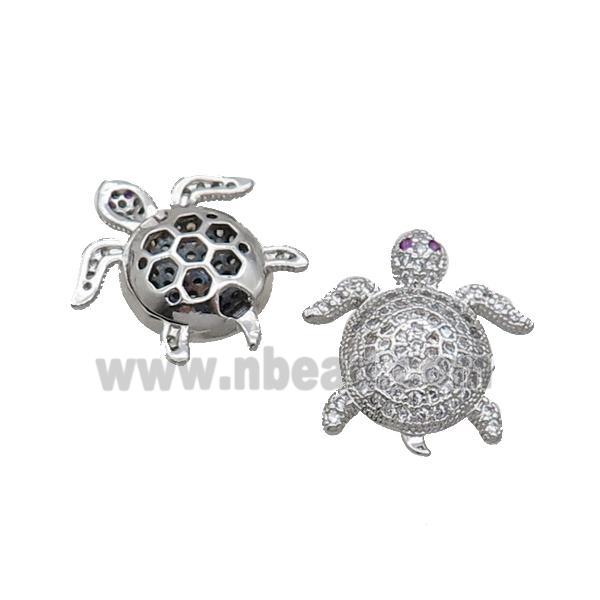 Copper Tortoise Beads Pave Zircon Platinum Plated