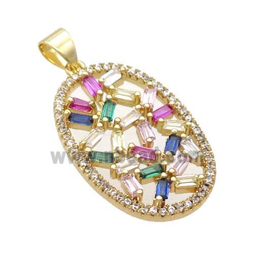 Copper Oval Pendant Pave Zircon Multicolor Gold Plated