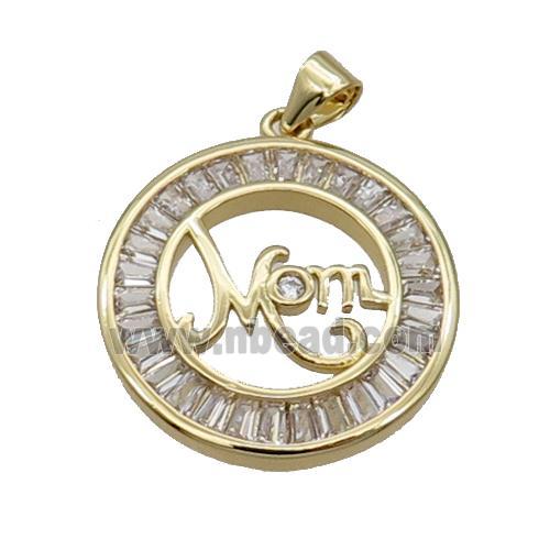 Copper Circle Pendant Pave Zircon Mom Gold Plated