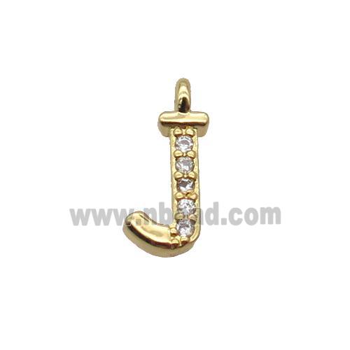 Copper Letter-J Pendant Pave Zircon Gold Plated