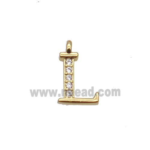 Copper Letter-L Pendant Pave Zircon Gold Plated