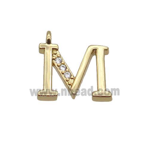 Copper Letter-M Pendant Pave Zircon Gold Plated