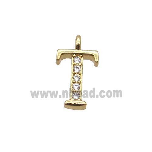 Copper Letter-T Pendant Pave Zircon Gold Plated