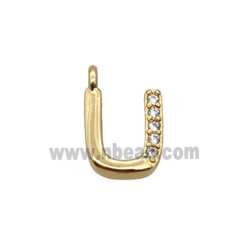 Copper Letter-U Pendant Pave Zircon Gold Plated