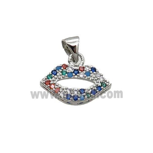 Copper Lips Pendant Pave Zircon Multicolor Platinum Plated