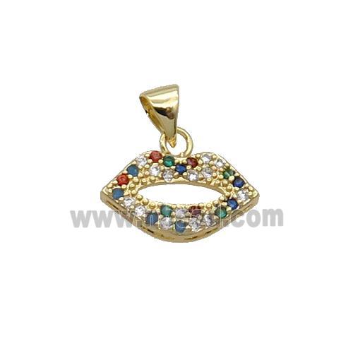 Copper Lips Pendant Pave Zircon Multicolor Gold Plated